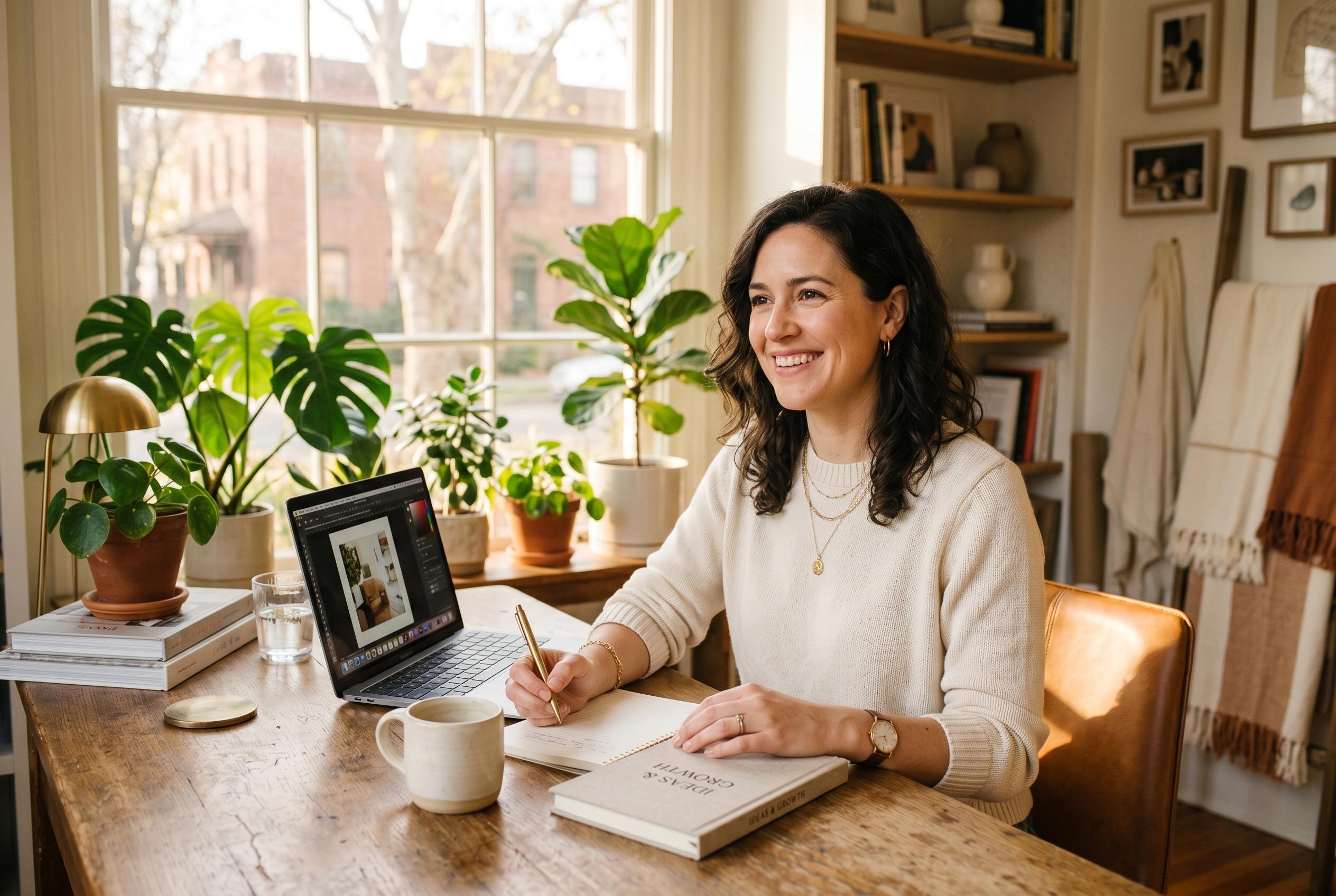 Sacramento personal branding photography session for a female entrepreneur in a midtown studio with natural light