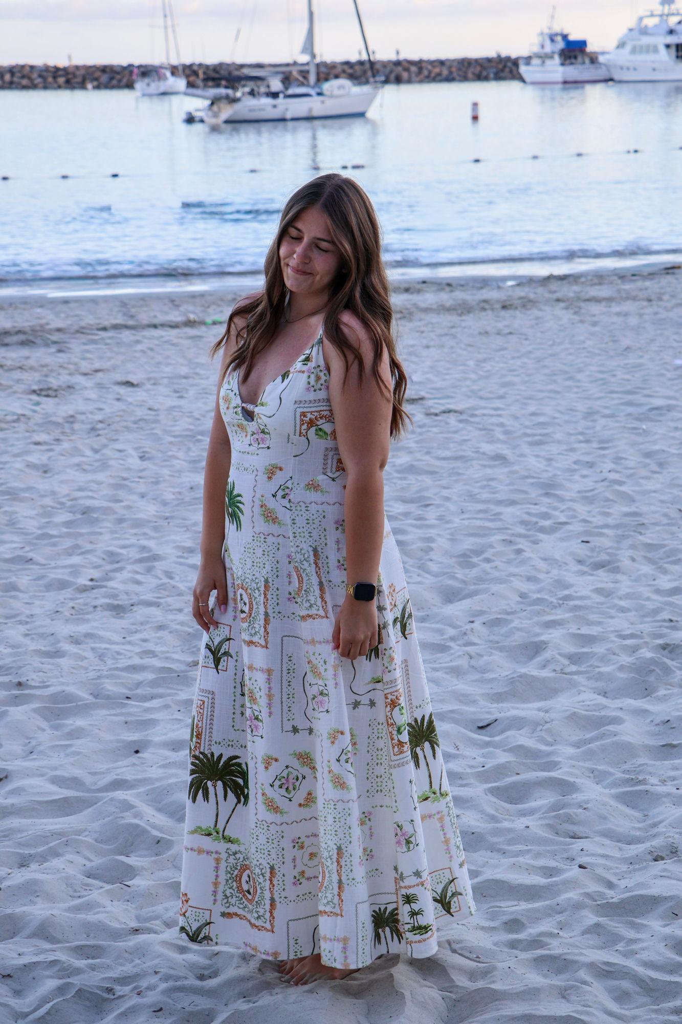 Senior portrait in a maxi dress on the beach at golden hour — Northern California portrait photographer